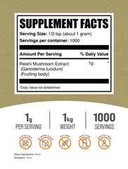 Reishi Mushroom Powder 1g serving label