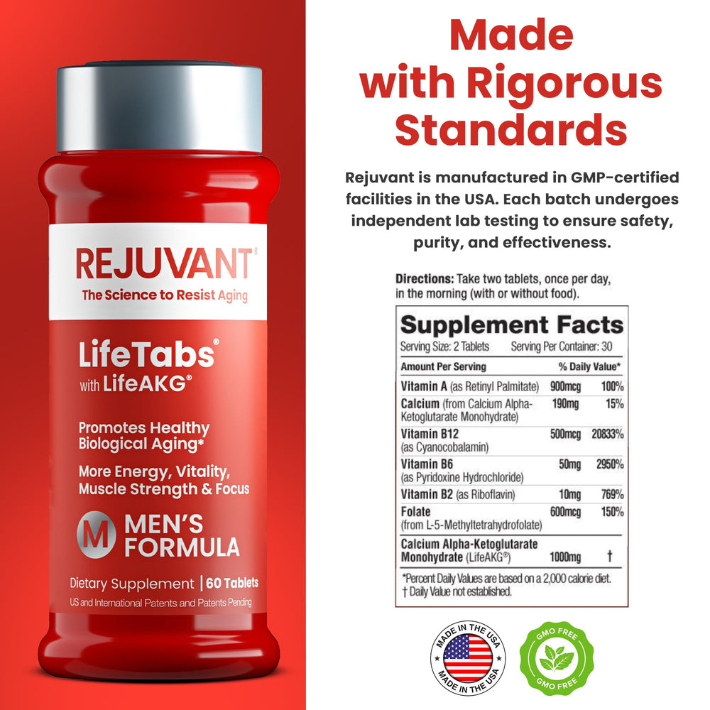 Close-up label showing 1000MG Calcium Alpha-Ketoglutarate 98% purity