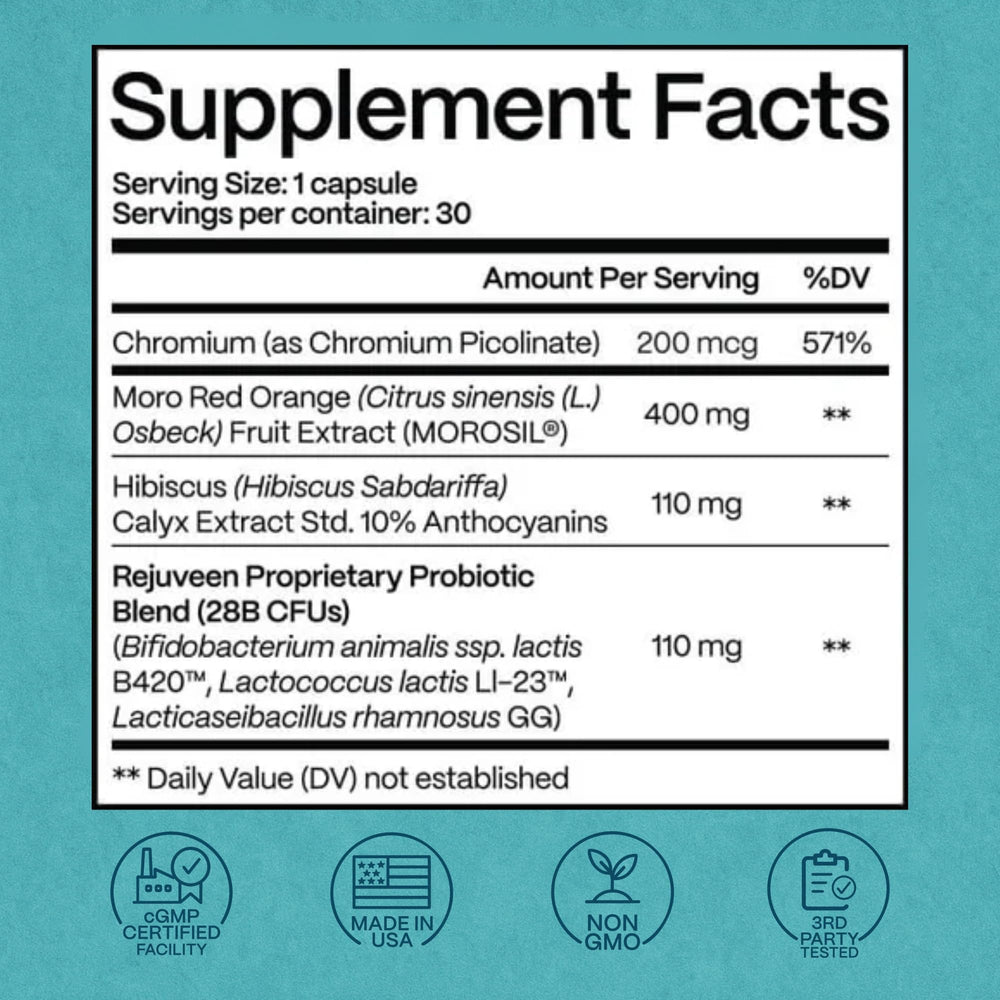 Rejuveen Provitalean probiotic blend capsules close-up suggests gut-friendly wellness.