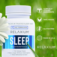 Front view of Relaxium Sleep Aid box and bottle