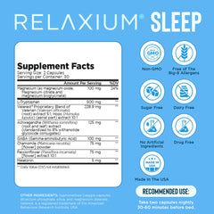 Relaxium Sleep Aid label highlighting non-habit forming formula