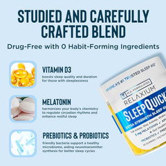 60 lemon-flavored Relaxium Sleep Quick Gummies in bottle