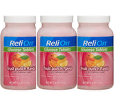 ReliOn glucose tablets fruit punch pack for quick energy on the go.