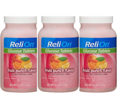 ReliOn glucose tablets fruit punch pack for quick energy on the go.