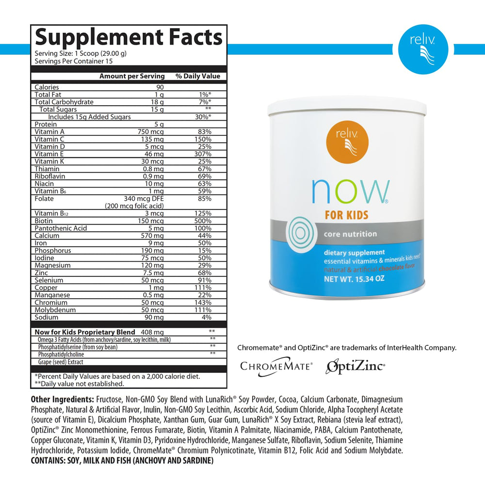 Glass of Reliv Now for Kids Chocolate shake