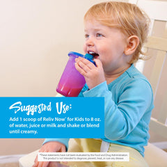 Nutrition facts label for Reliv Now for Kids chocolate shake