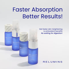 Close-up of 6000mg total Glutathione claim on Relumins bottle