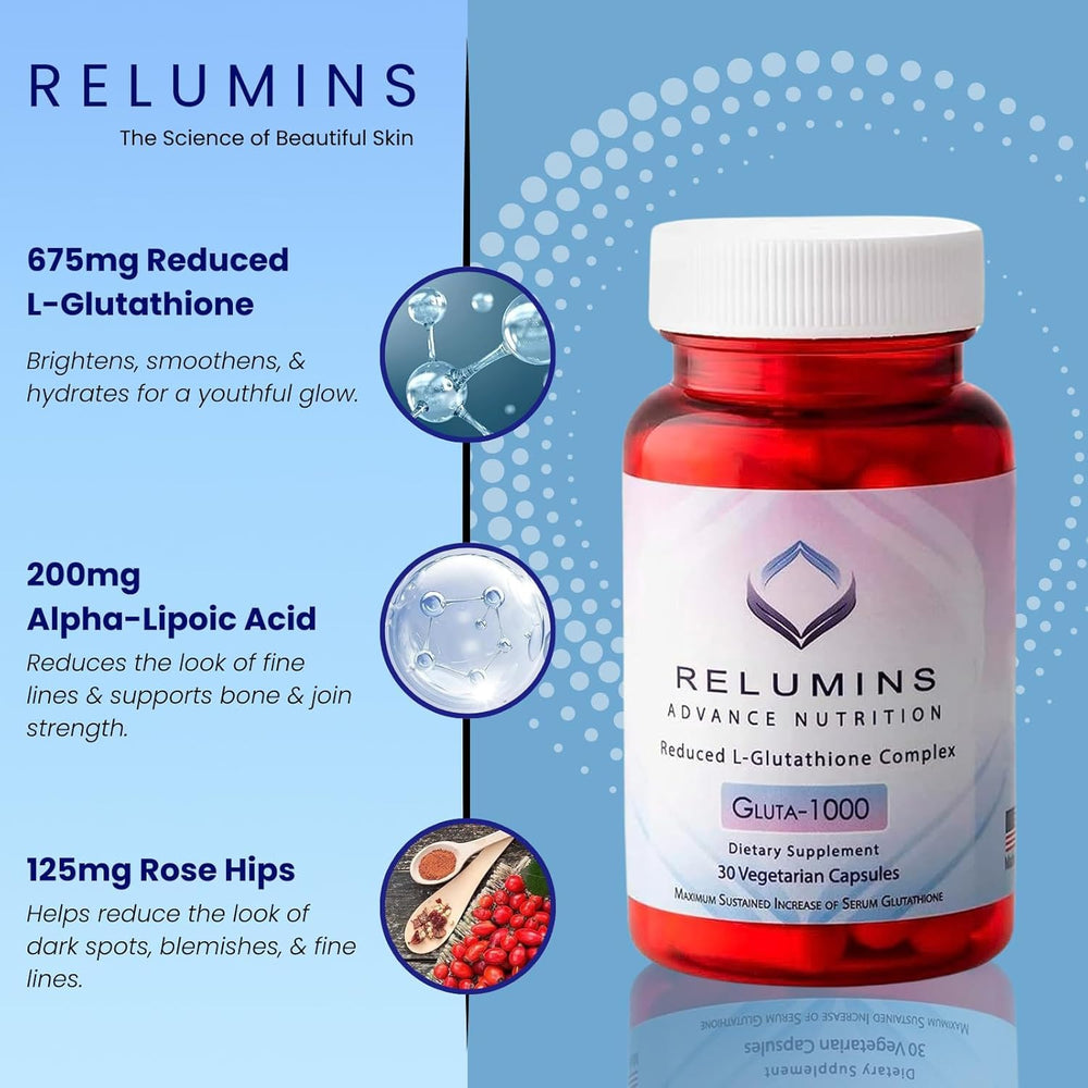 Gluta 1000 bottle and capsules