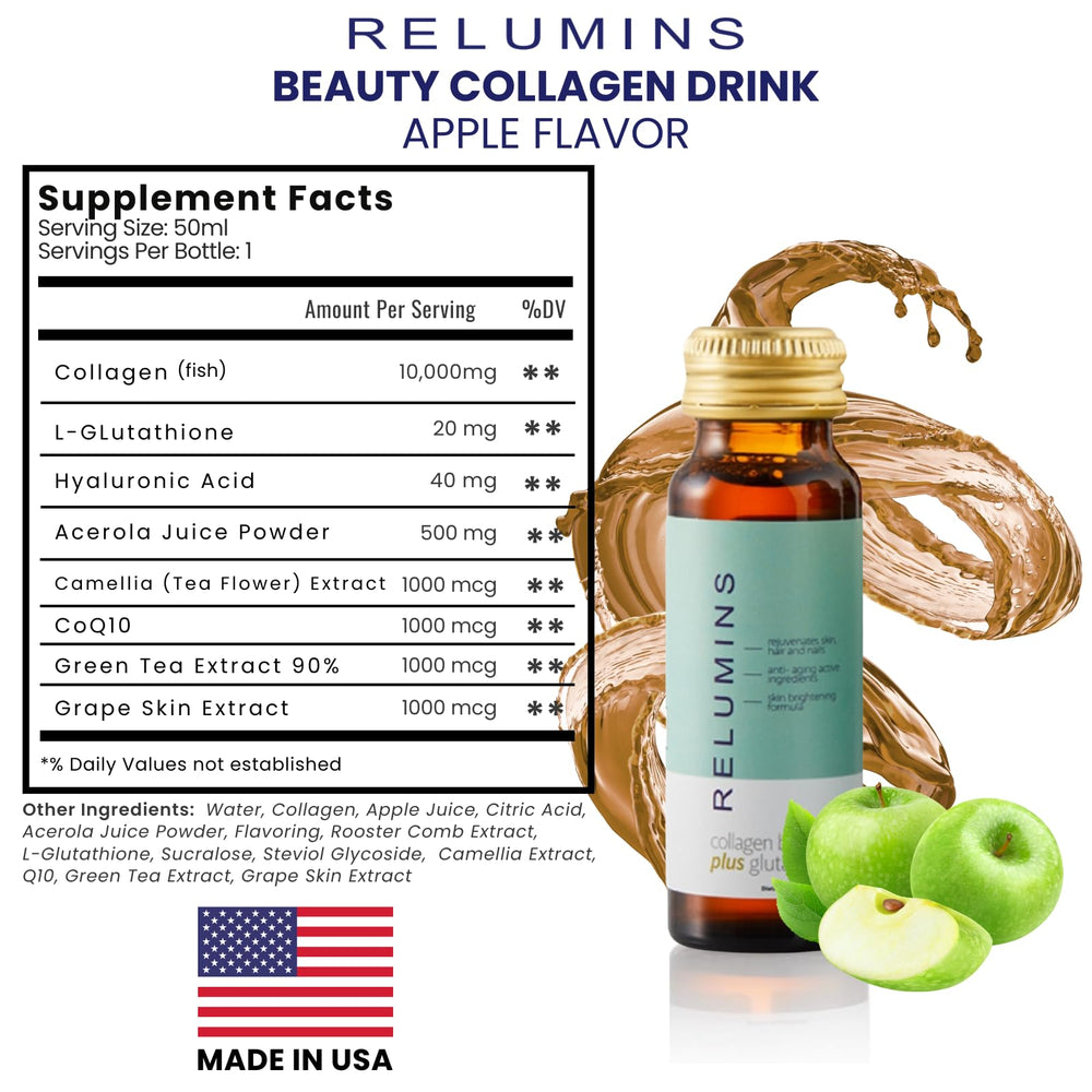 Nutrition facts and ingredients on Relumins bottle