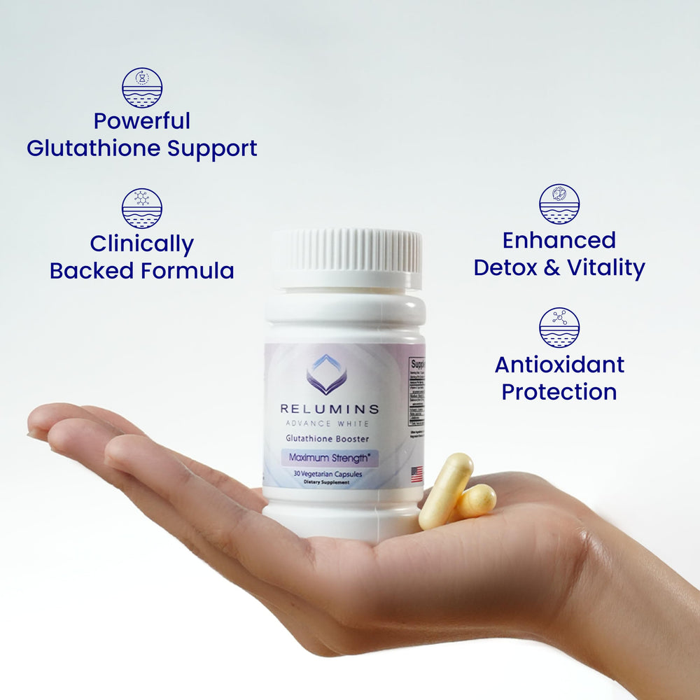 Front view of Relumins Glutathione Booster bottle
