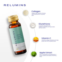 Relumins liquid poured into glass showing smooth texture and hydrating benefit
