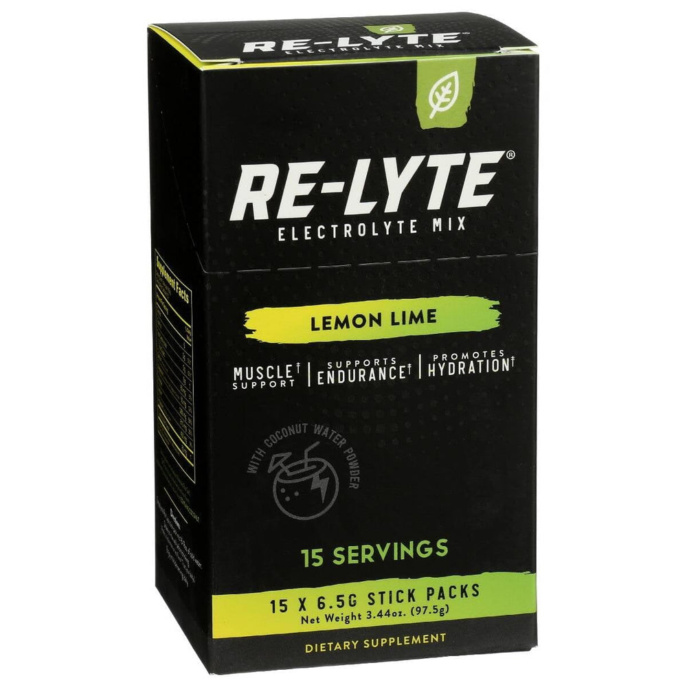 REL YTE Re-Lyte Lemon Lime sachet on counter with lemons for daily ritual