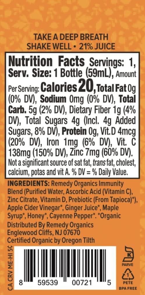 Remedy Organics Immunity Plus Shot pour into glass demonstrates quick, delicious intake anytime