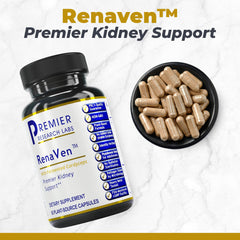 Close-up of RenaVen capsule showing cranberry, alfalfa and blueberry ingredients