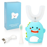 Renaelelife Kids Sonic U-Shaped Toothbrush Blue Dinosaur - front view