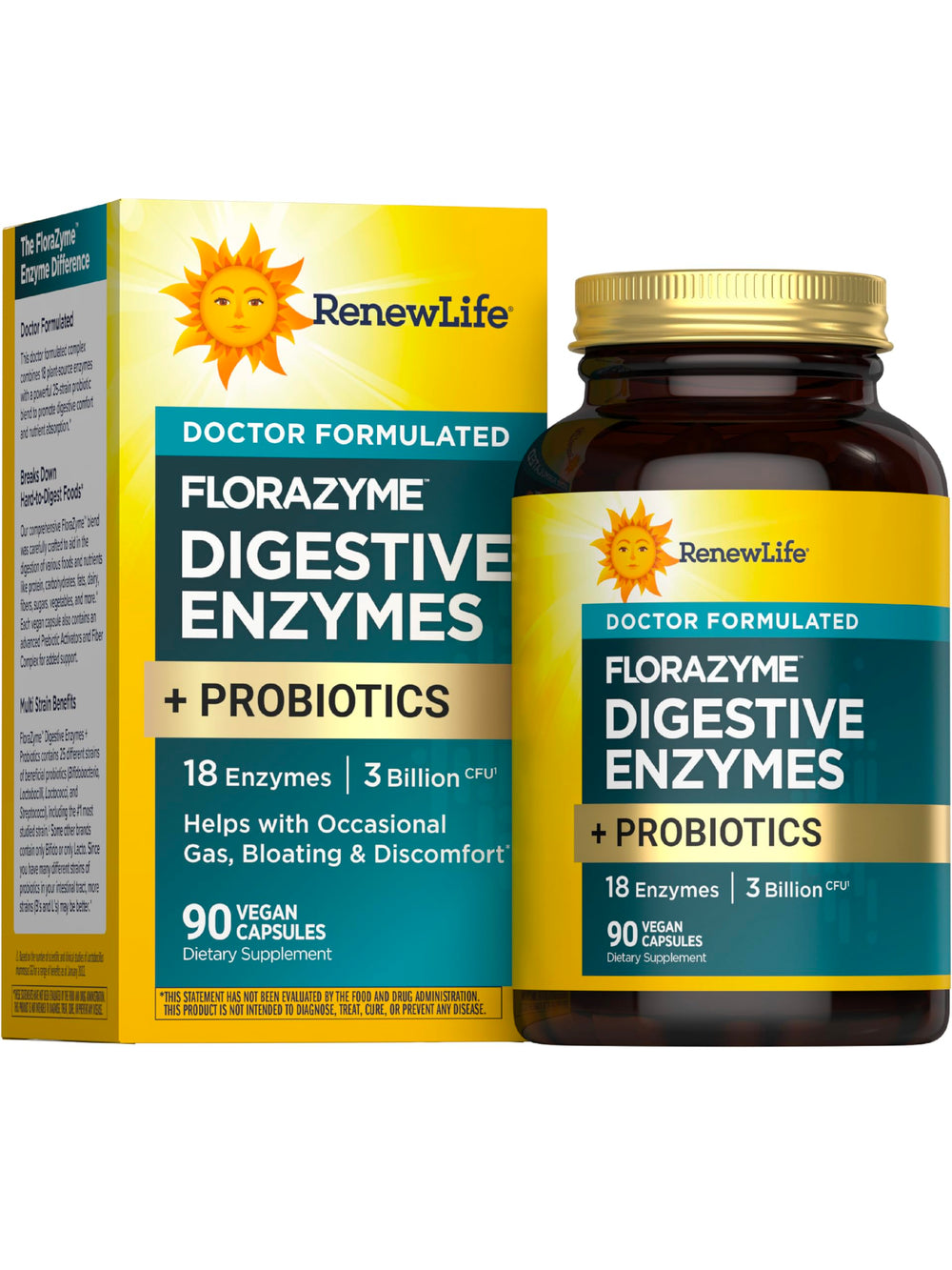 Renew Life Florazyme Digestive Enzymes with Probiotics bottle label