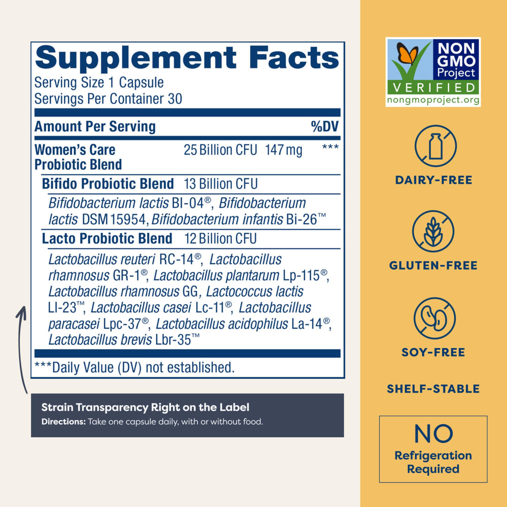 Bottle showing 12 clinically studied probiotic strains