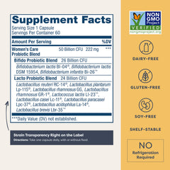 Probiotic bottle highlighting vaginal health benefits