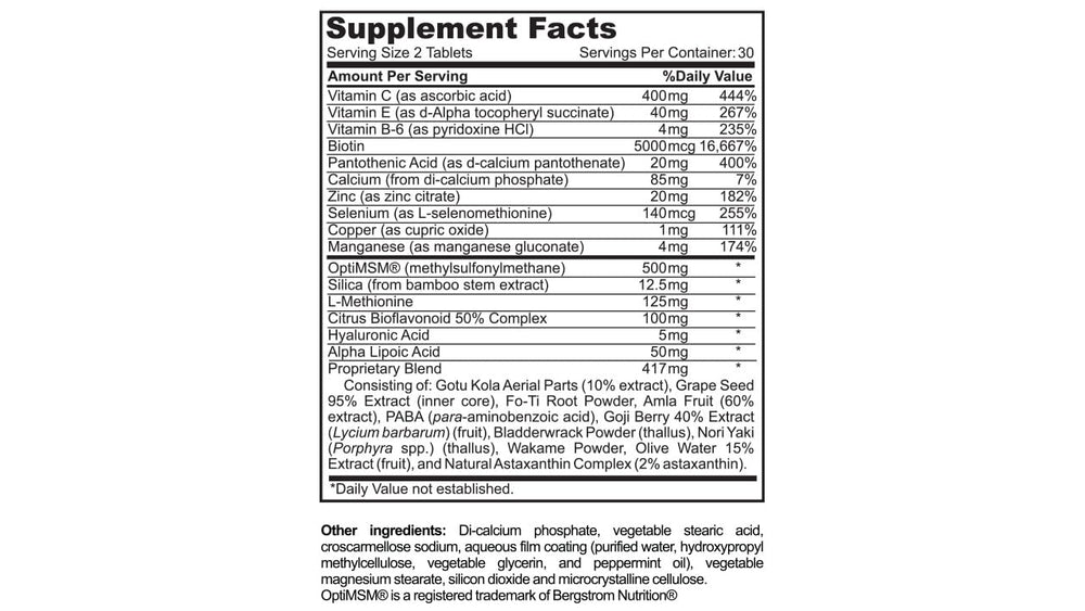 Biotin capsules with MSM and vitamin C ingredients