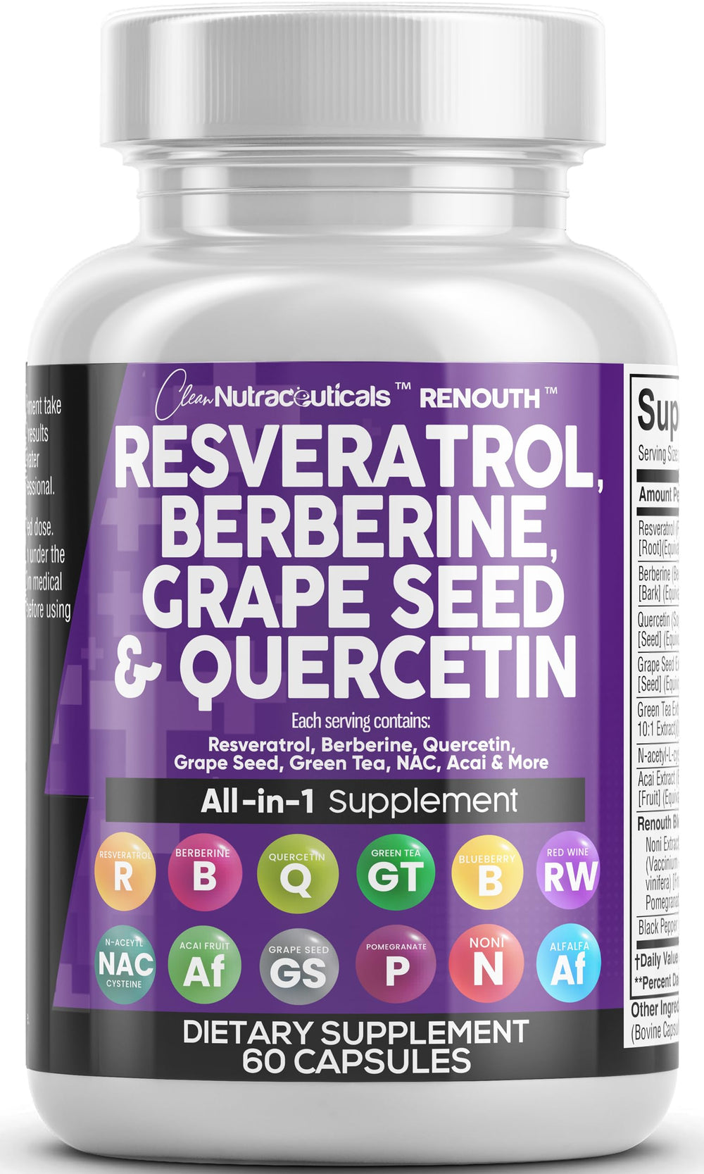 Renouth all-in-one resveratrol berberine quercetin capsules label