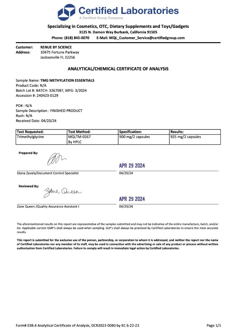 Renue By Science TMG bottle packaging