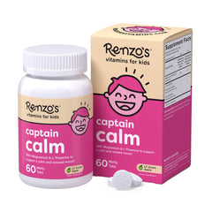 Renzo's Captain Calm kids magnesium supplement packaging with Lil' Green Apple flavor