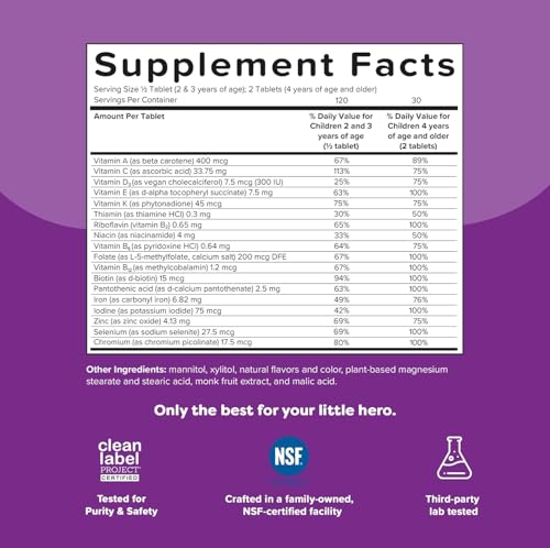 Cherry-flavored dissolvable multivitamin tablet for kids