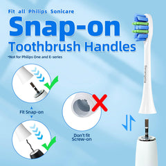 Close-up of 5 white replacement brush heads for Philips Sonicare