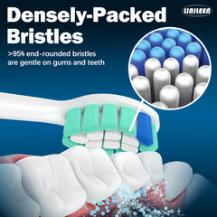 Dense bristles and curved tips for deep cleaning