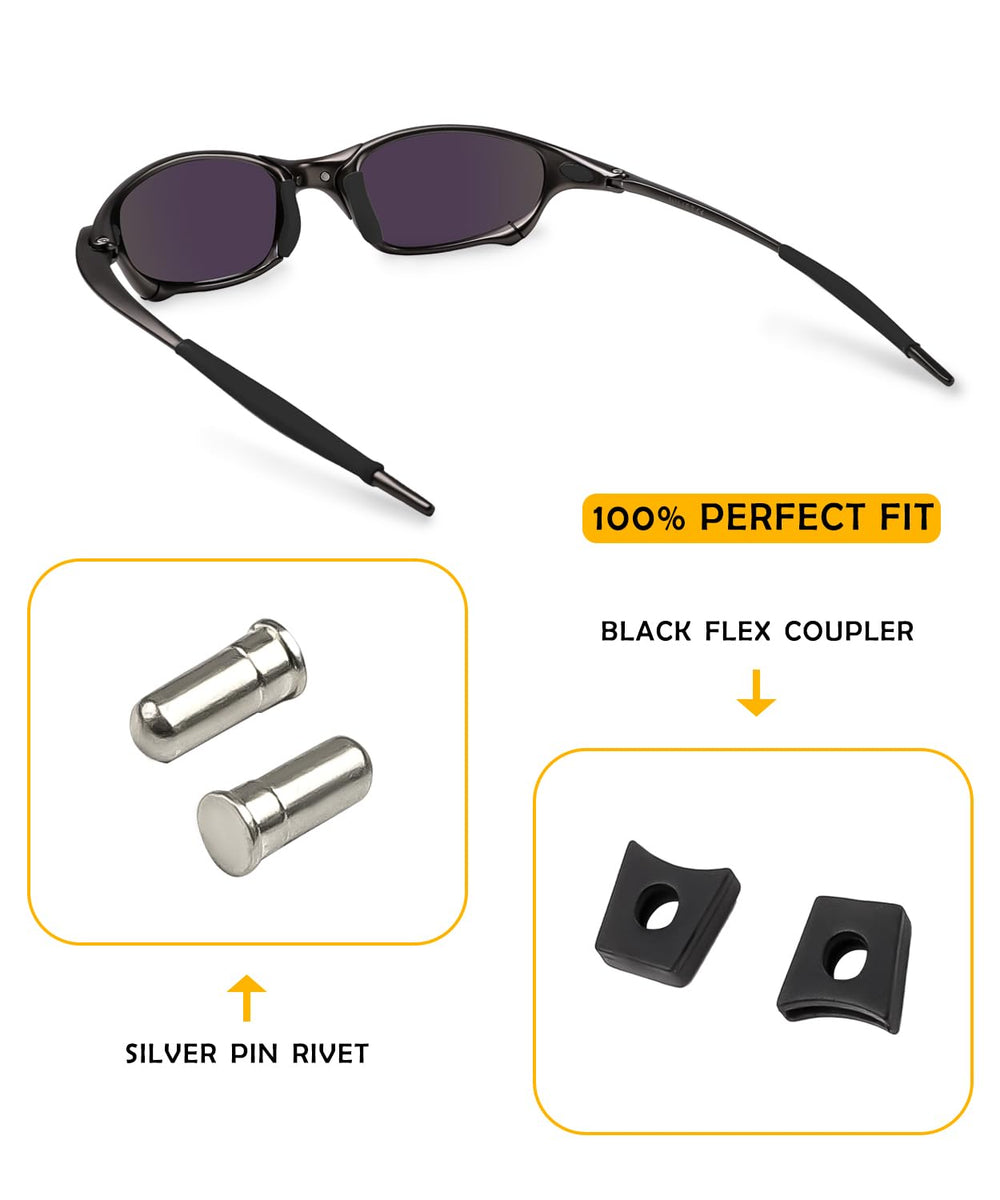 Package includes 2 silver pin rivets and 1 black flex coupler for OO6011