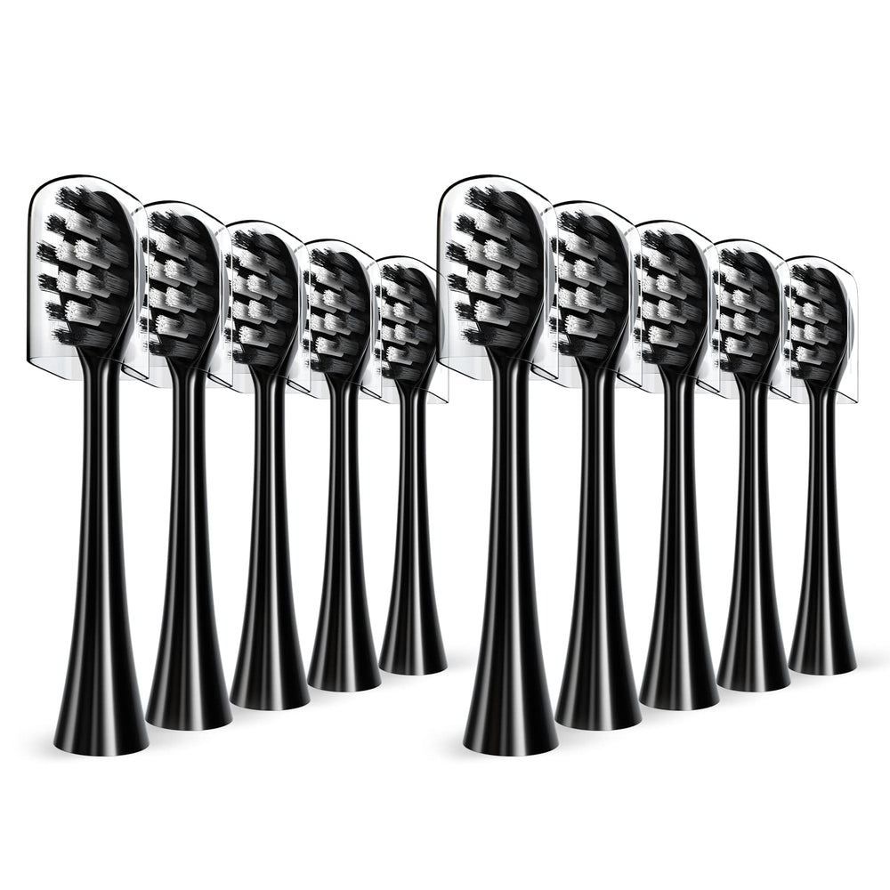 Gleem compatible replacement toothbrush head with W-shaped nylon bristles, black, 10-pack — front view