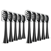 Gleem compatible replacement toothbrush head with W-shaped nylon bristles, black, 10-pack — front view