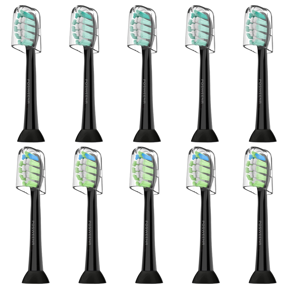 10-pack replacement Philips Sonicare toothbrush heads in black with caps