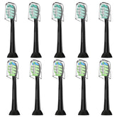 10-pack replacement Philips Sonicare toothbrush heads in black with caps
