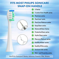 Contoured top bristles and slim neck for hard to clean areas