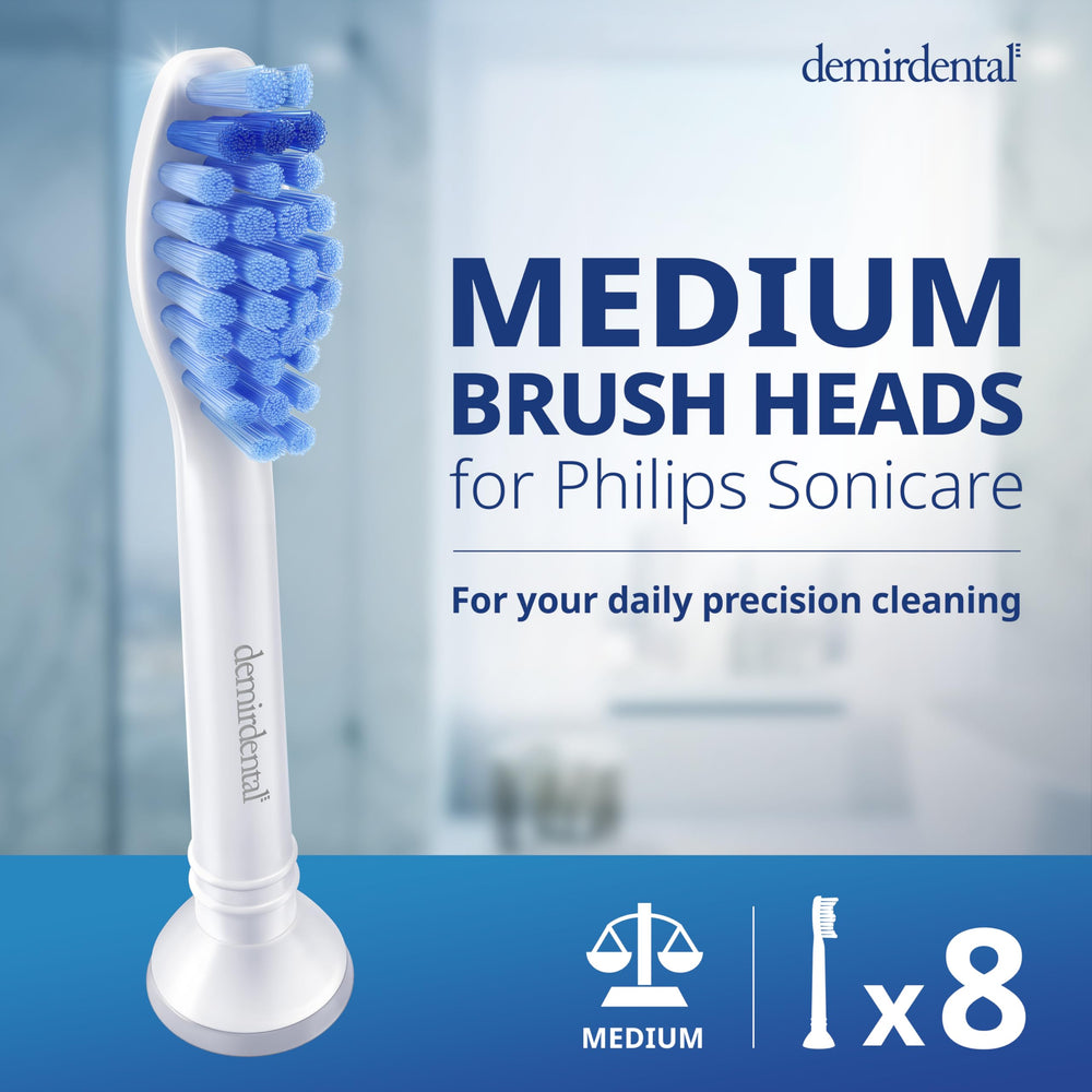 Eight-pack white Philips Sonicare replacement heads – angled product shot