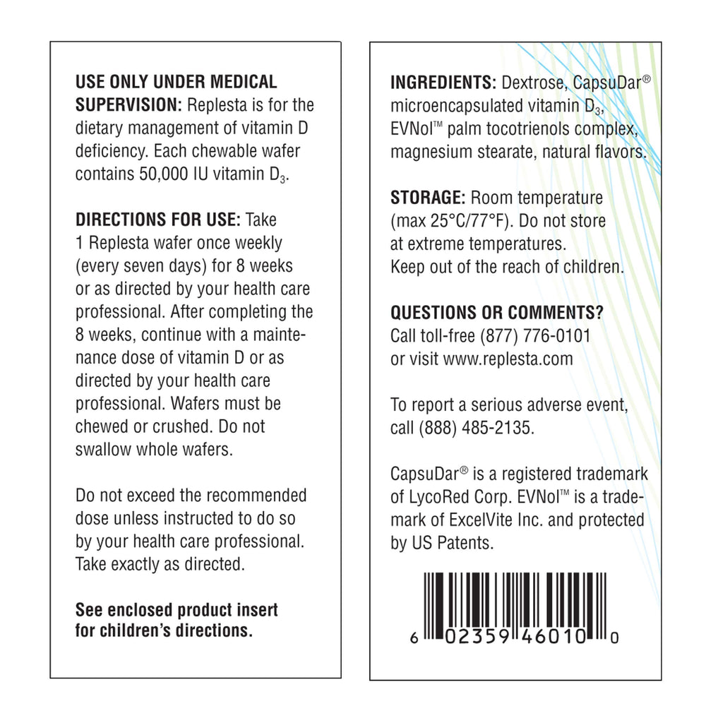 Replesta nutrition facts/ingredients image