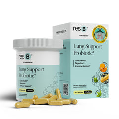Front view of resB Lung Support Probiotic bottle