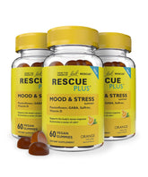 Front view of RESCUE Bach Plus Mood & Stress Gummies 3-pack box