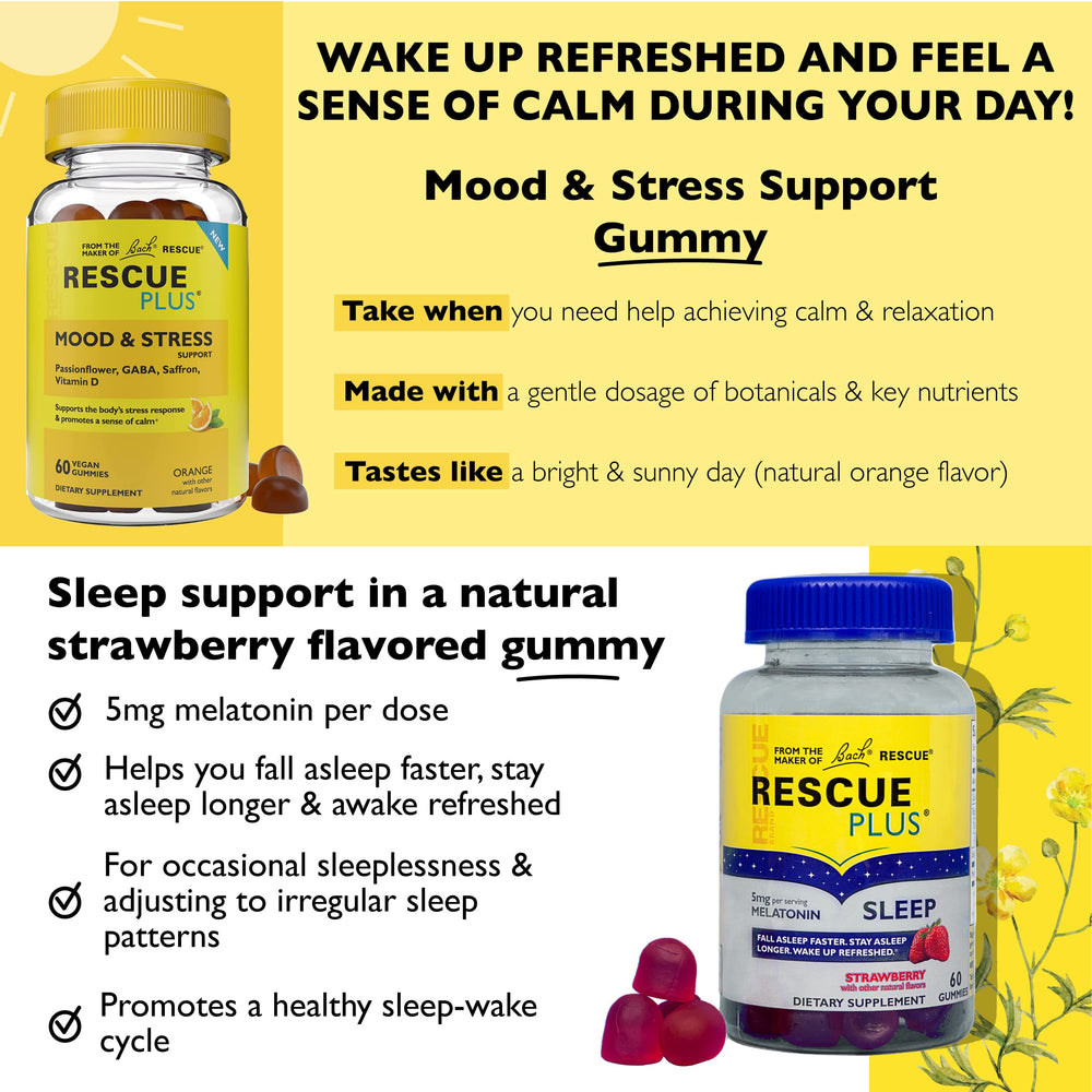 RESCUE Bach Plus Mood & Stress Support Gummies with GABA, passionflower, saffron and vitamin D