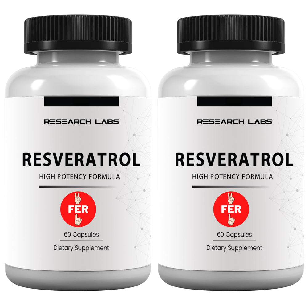 Research Labs Resveratrol bottle showing 1200mg per 2 capsules