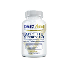 Research Verified Appetite Suppressant bottle showing daily capsule routine for satiety support