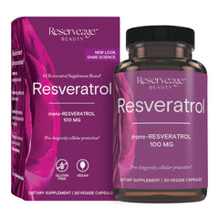 Bottle of Reserveage Beauty Resveratrol 100 mg supplement