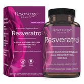 Bottle of Reserveage Beauty Resveratrol 500 mg on white background