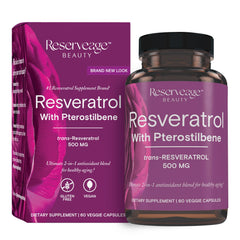 Bottle of Reserveage Beauty Resveratrol 500 mg with Pterostilbene