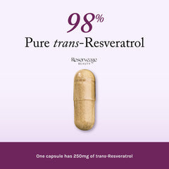 Reserveage Beauty Resveratrol label closeup emphasizes vegan, additive-free formulation.