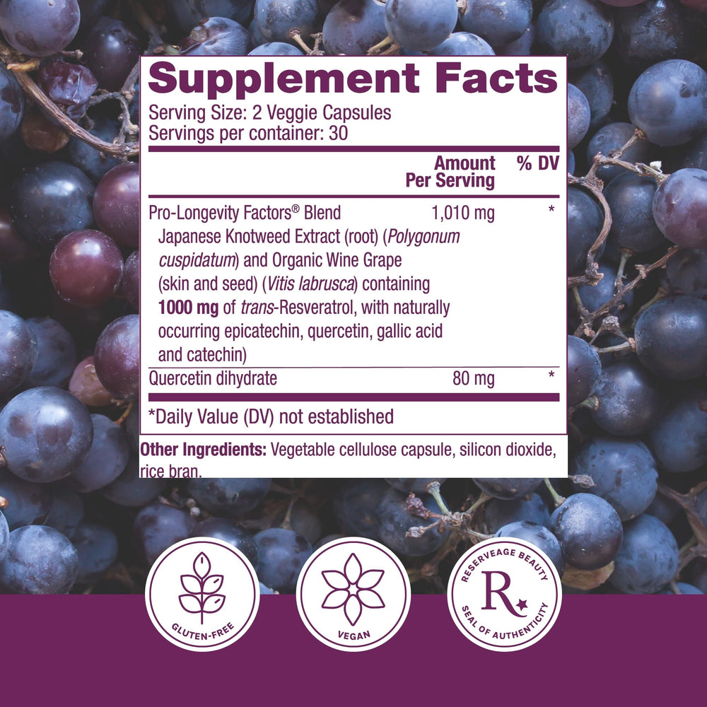 Packaging for Reserveage Beauty Resveratrol 1000 mg