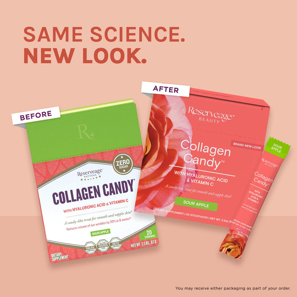 Reserveage Nutrition tin in a bag demonstrating on-the-go beauty supplement advantage