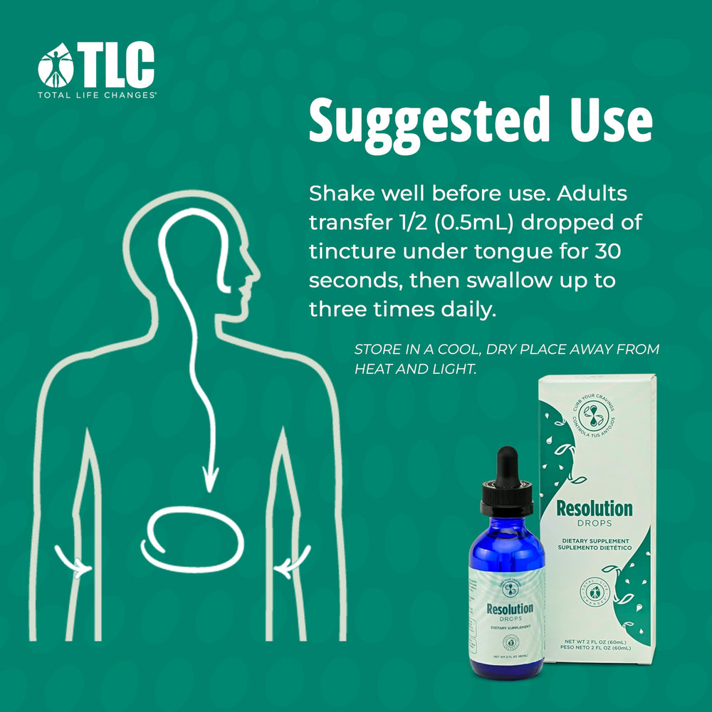 RESOLUTION DROPS packaging and labeling showcasing product details for shoppers.