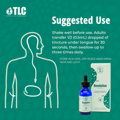 RESOLUTION DROPS packaging and labeling showcasing product details for shoppers.